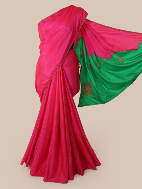

Pothys Pink Solid Art Silk Saree