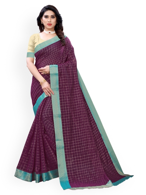 

KALINI Purple Checked Polycotton Saree