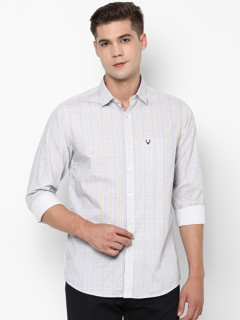 

Allen Solly Men White & Grey Slim Fit Striped & Geometric Print Cotton Casual Shirt