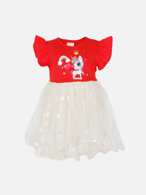 

PASSION PETALS Girls Red & White Printed Net Dress