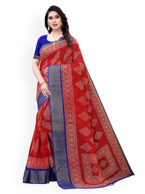 

KALINI Maroon & Blue Polycotton Printed Saree