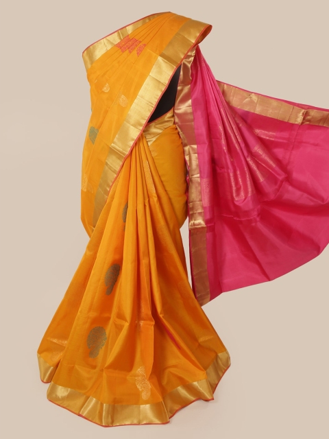 

Pothys Mustard & Pink Pure Silk Woven Design Kanjeevaram Saree