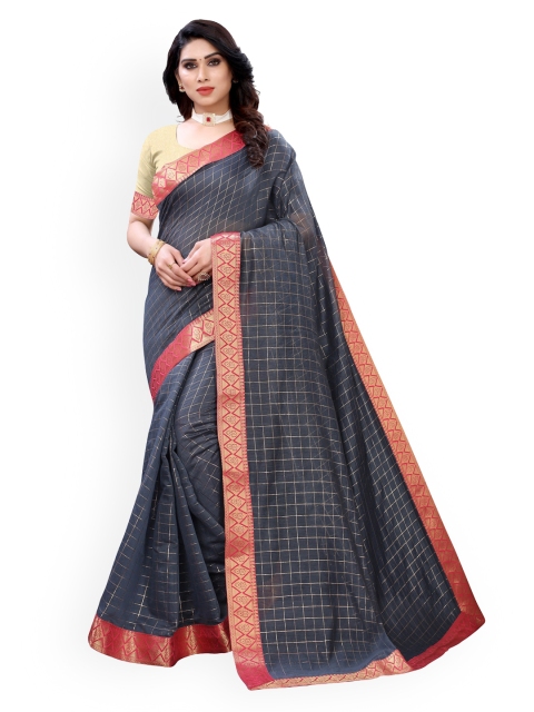 

KALINI Blue Checked Polycotton Saree