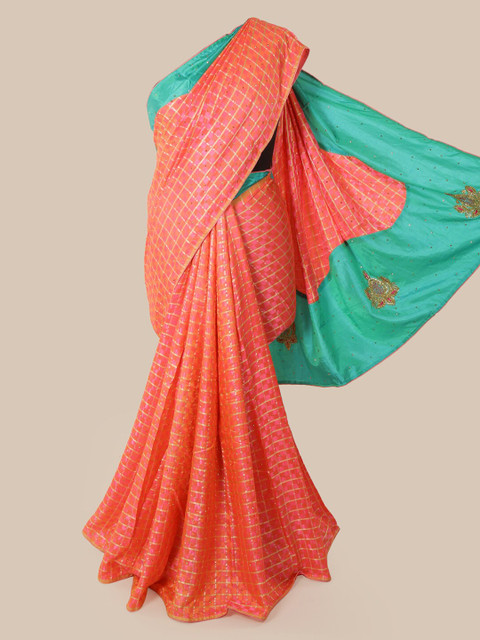 

Pothys Peach-Coloured Embellished Art Silk Saree