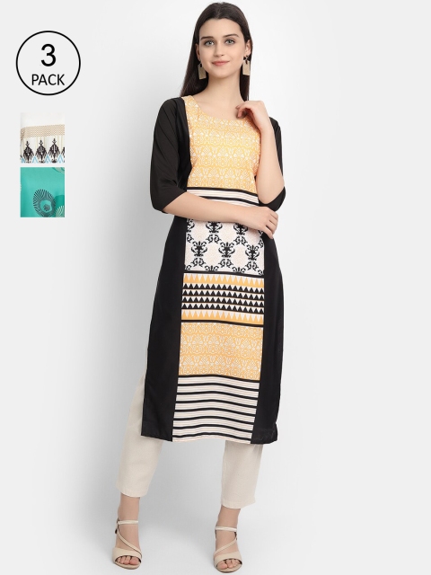 

Ethnic basket Women Pack Of 3 Ethnic Motifs Printed Crepe Kurta, White