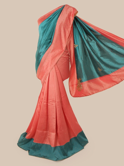 

Pothys Teal Blue & Peach-Coloured Art Silk Embellished Saree