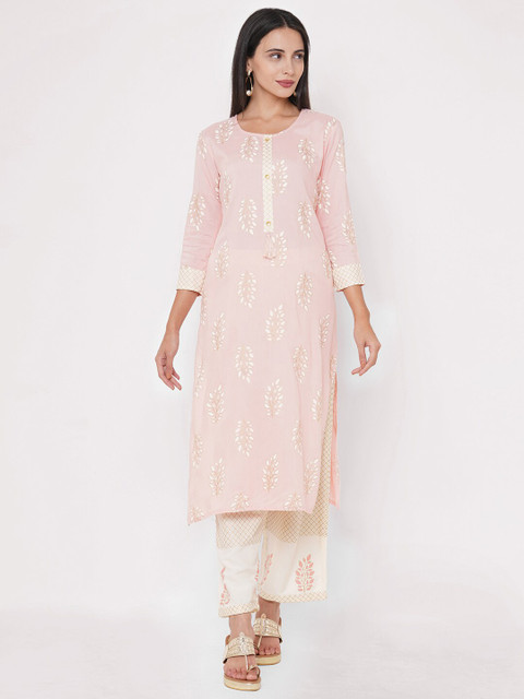 

FASHOR Women Pink Ethnic Motifs Printed Kurta with Trousers
