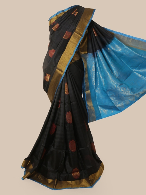 

Pothys Black Pure Silk Woven Design Kanjeevaram Saree