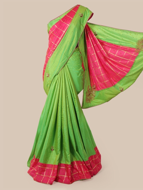 

Pothys Pink & Green Art Silk Checked Saree