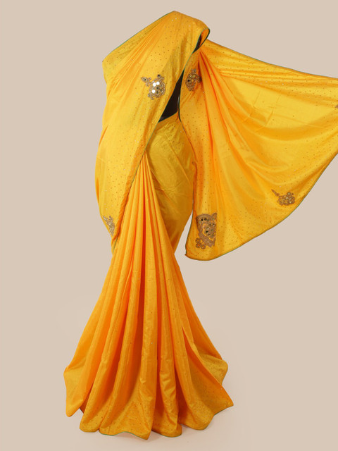 

Pothys Yellow Embroidered Art Silk Saree