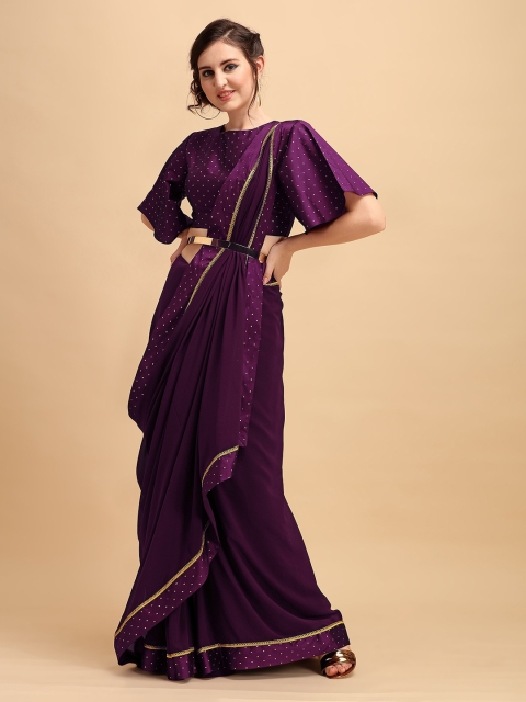 

Sangria Purple Printed Poly Georgette Saree