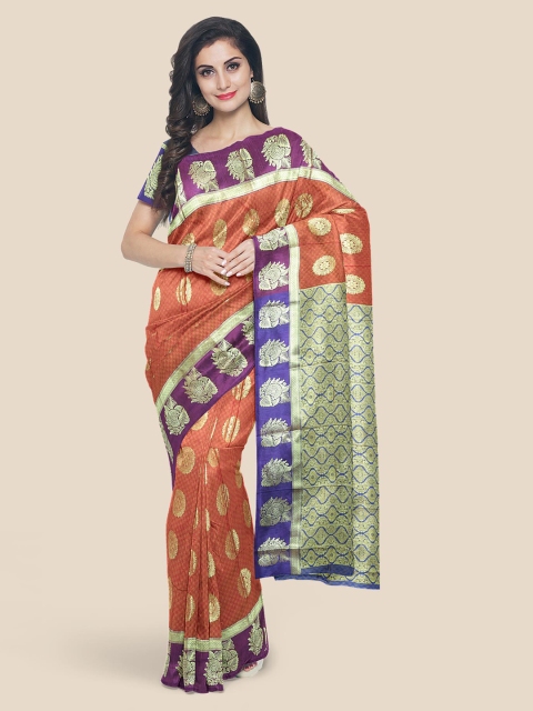 

Kalamandir Rust Silk Blend Woven Design Kanjeevaram Saree
