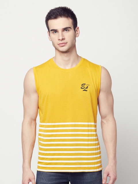

ELEGANCE Men Mustard Yellow & White Striped T-shirt