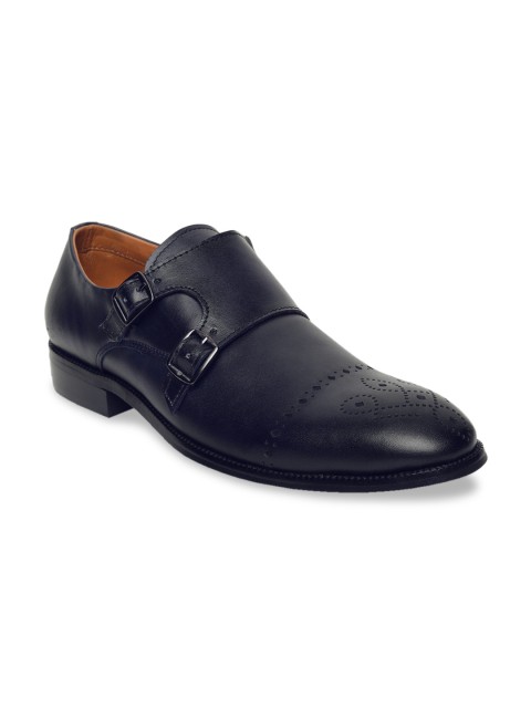 

LOUIS STITCH Men Blue Solid Genuine Italian Leather Formal Handcrafted Monk Shoes
