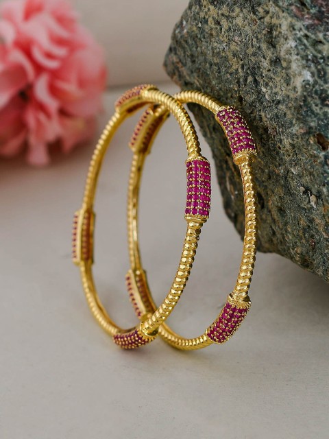 

Silvermerc Designs Set of 2 Gold-Plated & Pink AD Studded Handcrafted Bangles