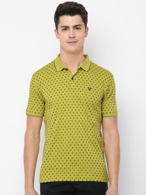 

Allen Solly Men Lime Green Black Printed Polo Collar Pure Cotton T-shirt