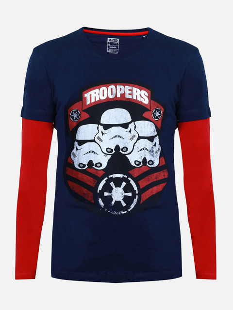 

Kids Ville Boys Navy Blue & White Star Wars Printed Round Neck Cotton T-shirt