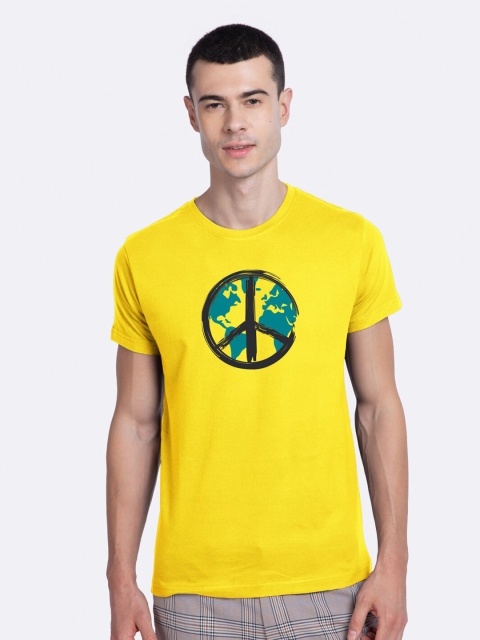 

Bewakoof Men Yellow Pure Cotton Peace Symbol Print Pure Cotton T-shirt