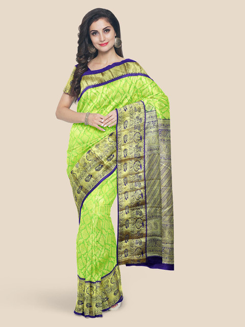 

KLM Fashion Mall Green & Navy Blue Silk Blend Woven Design Kanjeevaram Saree