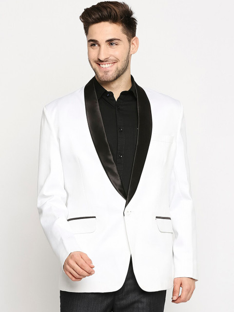 

Blacksmith Men White Solid Tuxedo Formal Blazer