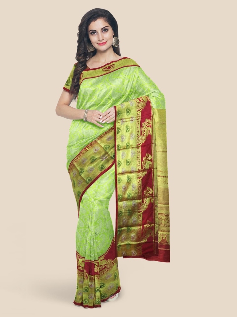 

KLM Fashion Mall Green Silk Blend Woven Design Kanjeevaram Saree