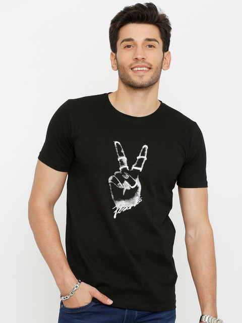 

Rex Straut Jeans Men Black Printed Slim Fit Cotton T-shirt