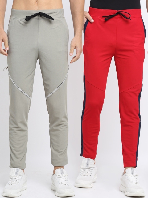 

NEUDIS Men Pack of 2 Red & Grey Solid Slim-Fit Track Pants