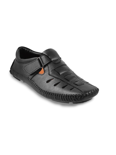 

WALKWAY by Metro Men Black Leather Shoe-Style Sandal