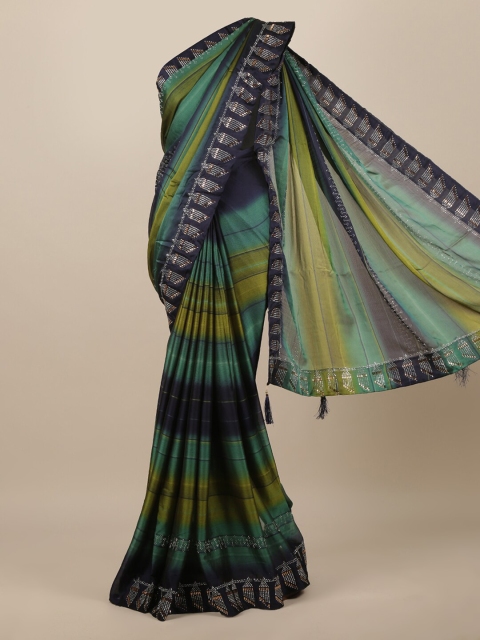 

Pothys Green Striped Poly Chiffon Saree