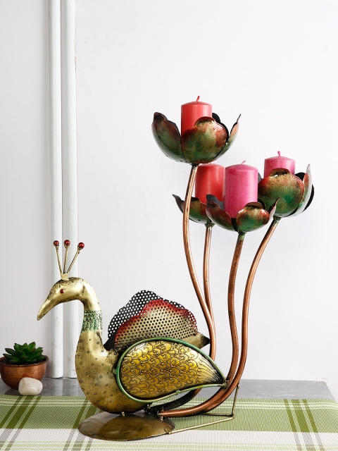 

CraftVatika Gold-Toned Peacock Tealight Candle Holder Showpiece