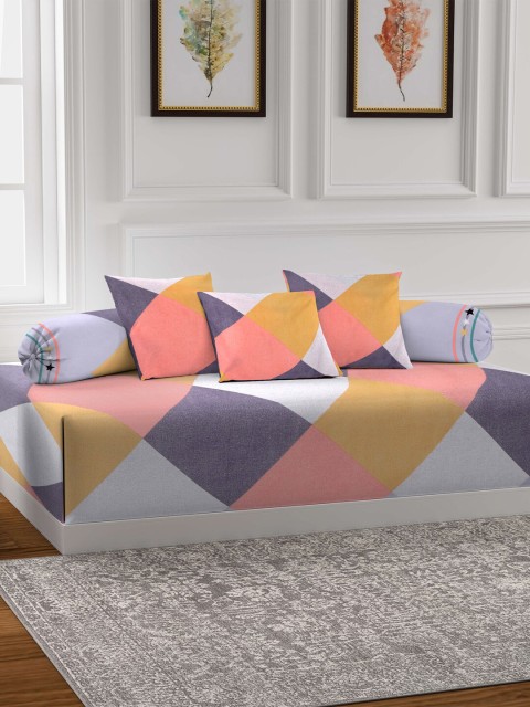 

KLOTTHE Set Of 6 Blue & Pink Printed Bedsheet With Bolster & Cushion Covers
