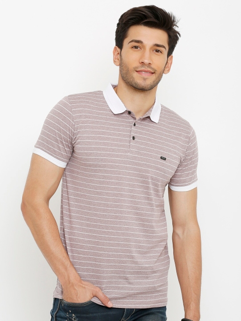 

Rex Straut Jeans Men Pink Striped Polo Collar Slim Fit Cotton Pure Cotton T-shirt