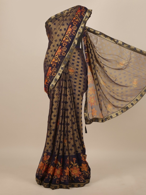 

Pothys Brown & Blue Printed Poly Chiffon Saree