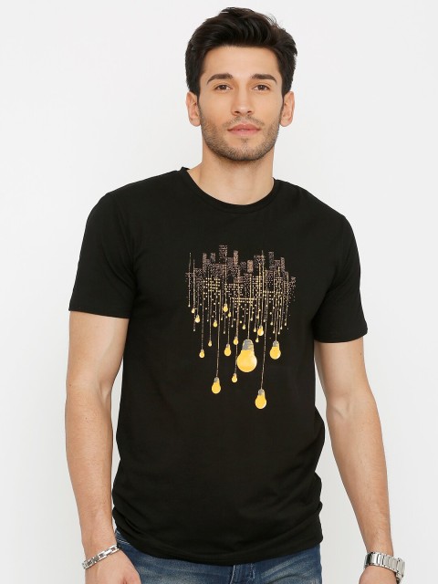 

Rex Straut Jeans Men Black Printed Slim Fit Cotton Pure Cotton T-shirt