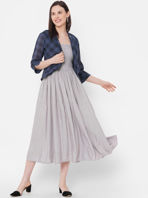 

ZOLA Grey Checked Midi Dress with Jacket