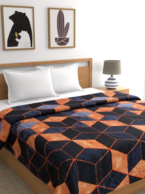 

Signature Charcoal Grey & Rust Brown Geometric AC Room 380 GSM Double Bed Blanket