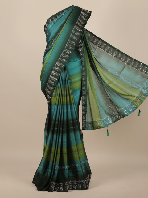 

Pothys Green Embellished Poly Chiffon Saree