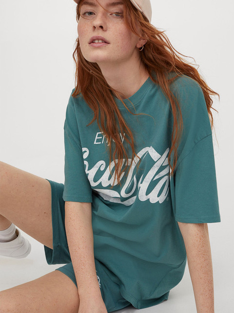 

H&M Women Green Oversized Printed T-shirt