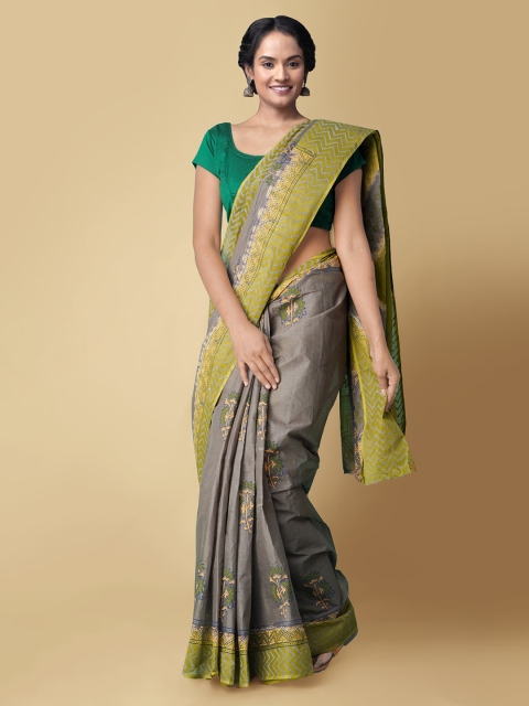 

Unnati Silks Grey Pure Cotton Printed Kota Saree