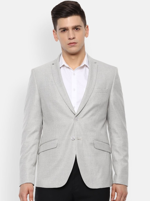 

V Dot Men Grey Self Design Single-Breasted Formal Blazer