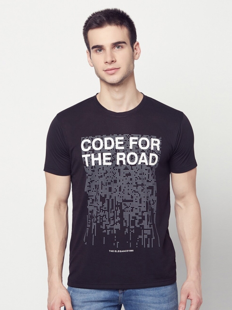 

ELEGANCE Men Black Typography Printed T-shirt