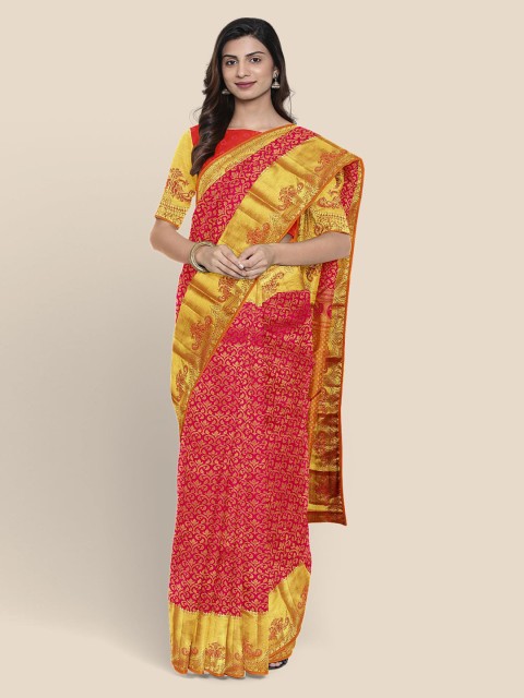 

KLM Fashion Mall Pink & Gold-Toned Silk Blend Woven Design Kanjeevaram Saree