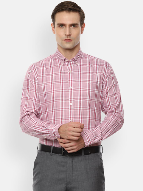 

Louis Philippe Men Pink & White Slim Fit Checked Formal Shirt