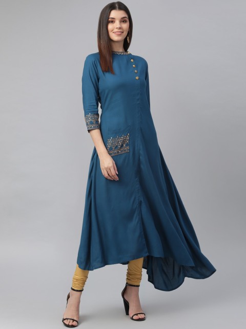 

nesara Women Blue Asymmetric Embellished Sequinned Kurta