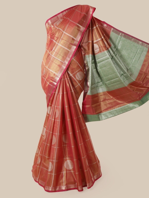 

Pothys Rust & Green Tissue Checked Saree