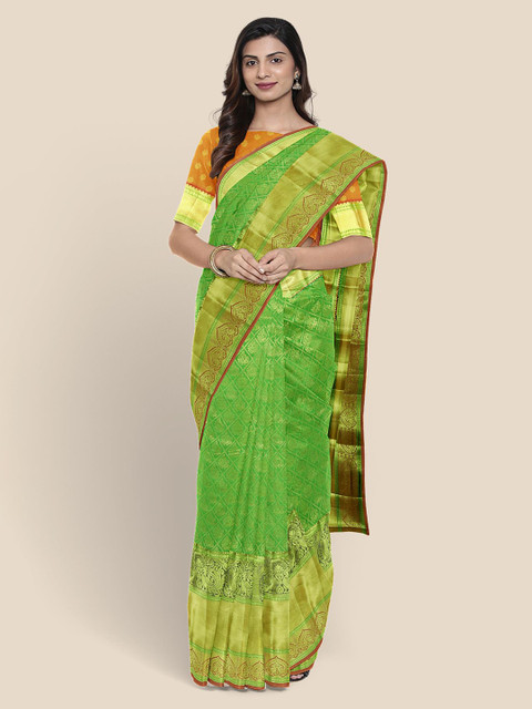 

Kalamandir Green Silk Blend Woven Design Kanjeevaram Saree