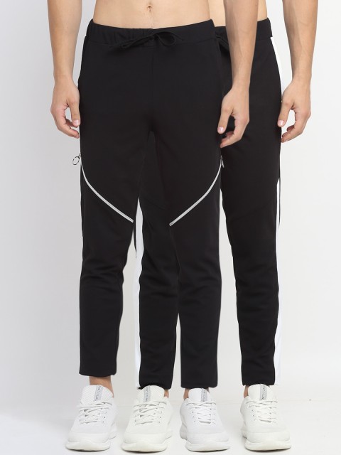 

NEUDIS Men Pack of 2 Black Solid Structured Slim-Fit Track Pants