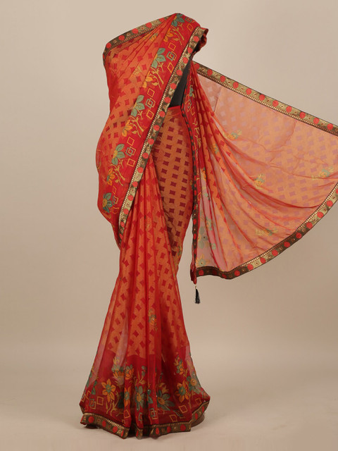 

Pothys Red Printed Poly Chiffon Saree