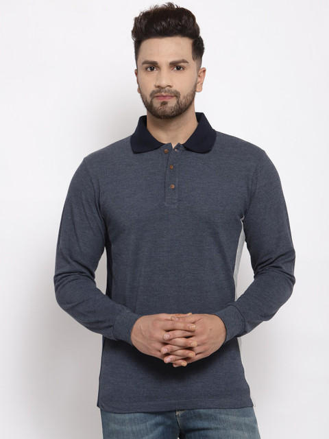 

Kalt Men Blue Solid Polo Collar T-shirt