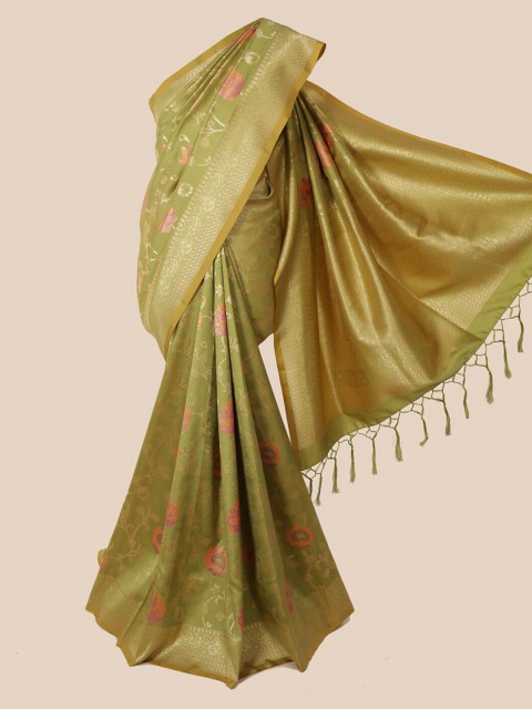 

Pothys Green & Gold-Toned Pure Silk Woven Design Banarasi Saree